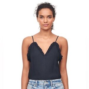 Rebecca Taylor Hammered Silk Ruffle Trim Tank Top